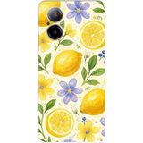 Realme 12 Lite Uyumlu Sulu Boya Limon ve Çiçek Desenli Baskılı Silikon Kılıf