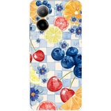 Realme 12 Lite Uyumlu Sulu Boya Meyve ve Çiçek Desenli Baskılı Silikon Kılıf
