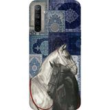 Realme 5i - 6i - C3 Uyumlu Mavi Kilim Desenli Siyah ve Beyaz At Baskılı Silikon Kılıf