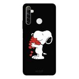 Realme 6i İle Uyumlu Siyah Snoopy Love Desenli Silikon Kılıf