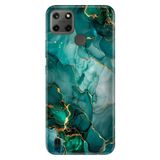 Realme C21Y - C25Y ile Uyumlu Kılıf, Green Marbles Temalı Desenli, Darbe Emici Silikon