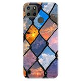 Realme C25Y ile Uyumlu Vintage Tel Örgü Temalı Desenli Darbe Emici Silikon Kılıf, Çok Renkli