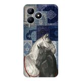 Realme Note 50 Uyumlu Mavi Kilim Desenli Siyah ve Beyaz At Baskılı Silikon Kılıf
