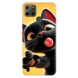 Realme Realme C21Y - C25Y ile Uyumlu Fırlama Kedi Temalı Desenli Darbe Emici Silikon Kılıf, Çok Renkli