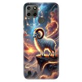Realme Realme C21Y - C25Y ile Uyumlu Oğlak Burcu Temalı Desenli Darbe Emici Silikon Kılıf, Çok Renkli