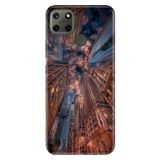 Realme Realme C21Y - C25Y ile Uyumlu Silikon Kılıf, Gökdelende Yaşam Temalı Desenli, Darbe Emici