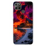 Realme Realme C21Y - C25Y ile Uyumlu Silikon Kılıf, Gün Batımı Jamaika Temalı Desenli, Darbe Emici, Çok Renkli