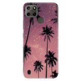 Realme Realme C21Y - C25Y ile Uyumlu Silikon Kılıf, Yaldızlı Palmiye Temalı Desenli, Darbe Emici