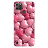 Realme Realme C21Y - C25Y ile Uyumlu Silikon Kılıf, Yansıyan Kalpler Temalı Desenli, Darbe Emici