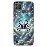 Realme Realme C21Y - C25Y ile Uyumlu Yengeç Burcu Temalı Desenli Darbe Emici Silikon Kılıf, Çok Renkli