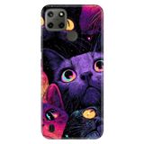 Realme Realme C21Y ile Uyumlu C25Y Kılıf, Silikon, Cat Portre Temalı Desenli, Darbe Emici, Çok Renkli