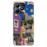 Realme Realme Note 50 4G ile Uyumlu Silikon Kılıf, Hayalimdeki Kasaba Temalı, Darbe Emici, Çok Renkli