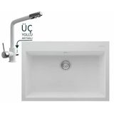 Realstone Didyma 77 Granit Eviye Ve Abant Üç Yollu Arıtma Çıkışlı Batarya Seti - 770X530 Mm - Beyaz