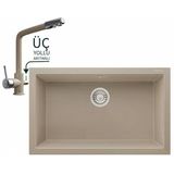 Realstone Gordion 77 Granit Eviye Ve Abant Üç Yollu Arıtma Çıkışlı Batarya Seti - 765X475 Mm - Cappuccino