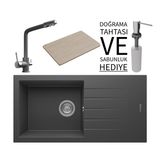 Realstone P011 Assos 86 Xl Granit Eviye & Abant Arıtmalı Batarya Seti (+ Sabunluk Ve Bambu Tahta Hediyeli) - Antrasit