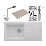 Realstone P011 Assos 86 Xl Granit Eviye & Abant Arıtmalı Batarya Seti (+ Sabunluk Ve Bambu Tahta Hediyeli) - Beyaz