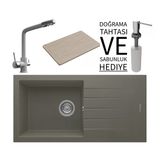 Realstone P011 Assos 86 Xl Granit Eviye & Abant Arıtmalı Batarya Seti (+ Sabunluk Ve Bambu Tahta Hediyeli) - Gri