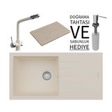 Realstone P011 Assos 86 Xl Granit Eviye & Abant Arıtmalı Batarya Seti (+ Sabunluk Ve Bambu Tahta Hediyeli) - Krem