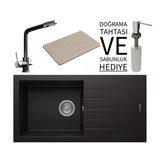 Realstone P011 Assos 86 Xl Granit Eviye & Abant Arıtmalı Batarya Seti (+ Sabunluk Ve Bambu Tahta Hediyeli) - Siyah