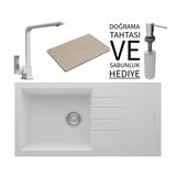Realstone P011 Assos 86 Xl Granit Eviye & Göksu Mutfak Bataryası Seti (+ Sabunluk Ve Bambu Tahta Hediyeli) - Beyaz
