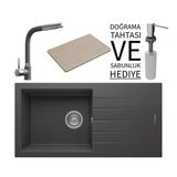 Realstone P011 Assos 86 Xl Granit Eviye & Sümela Batarya Seti (+ Bambu Tahta Ve Sabunluk Hediyeli) - Antrasit