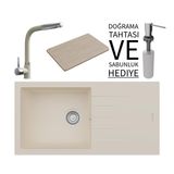 Realstone P011 Assos 86 Xl Granit Eviye & Sümela Batarya Seti (+ Bambu Tahta Ve Sabunluk Hediyeli) - Beyaz