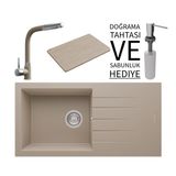Realstone P011 Assos 86 Xl Granit Eviye & Sümela Batarya Seti (+ Bambu Tahta Ve Sabunluk Hediyeli) - Cappuccino