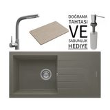 Realstone P011 Assos 86 Xl Granit Eviye & Sümela Batarya Seti (+ Bambu Tahta Ve Sabunluk Hediyeli) - Gri