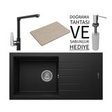 Realstone P011 Assos 86 Xl Granit Eviye & Vesta Batarya Seti (+ Bambu Tahta Ve Sabunluk Hediyeli) - Siyah
