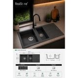 RealStone P013 Salda 1,5 Gözlü Granit Mutfak Eviyesi Antrasit 100 x 50 Cm