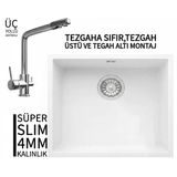 Realstone Steep 50 Beyaz Granit Evye & Abant Krom Batarya Seti