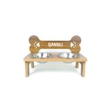 RealWood Ahşap, Çelik Kaseli, Özel Isim Baskılı Büyük Irk Köpek Mama Ve Su Kabı Stantı-2*1000 Ml.