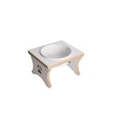RealWood Ahşap Köpek Su ve Mama Kabı Standı - Büyük Irk - Beyaz MDF -Tekli- Beyaz Seramik Kase - 1*1000ml