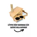 Realwood Çok Amaçlı Kedi Evi - Özel Isim Baskılı - Ahşap Mdf - Siyah Seramik Kase 2X400 - Tırmalama Çubuklu