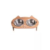Realwood Kedi Su Ve Mama Kabı Standı - Ahşap Mdf - Eğimli Kedi Kafa Modeli - Çelik Kase - 2X350ml