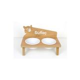 RealWood Kedi Su ve Mama Kabı Standı - Özel İsimli - Kedi Kafa Modeli - Meşe MDF-Beyaz Seramik Kase - 2*400ml