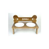 RealWood Köpek Su Ve Mama Kabı-özel Isim Baskılı-ahşap Mdf-kademelikemik-büyük Irk-seramikbeyazkase-2*1000ml