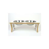 RealWood Köpek Su ve Mama Kabı Standı - Büyük Irk - Beyaz MDF - 2'li Model - Çelik Kase - 2*1000ml