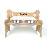RealWood Özel İsim Baskılı, Ahşap, Kademeli, Çelik Kaseli, Eğimli, Büyük Irk Köpek Mama - Su Kabı-2*1000 Ml.