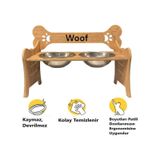 Realwood Özel İsim Baskılı Ahşap Kademeli Eğimli Çelik Kedi Köpek Mama Su Kabı 1 L kahverengi