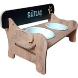 RealWood Özel Isimli Seramik Kaseli Ahşap Kedi-Köpek Mama ve Su Kabı Stantı - Antrasit - Meşe