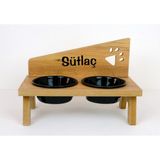 RealWood Özel Isimli Seramik Kaseli Kedi-Köpek Mama ve Su Kabı Stantı / Siyah.2*400 ml - Atlantik Çam