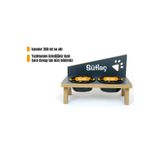 RealWood Özel İsimli, Seramik Kaseli, Kedi- Küçük Irk Köpek Mama Ve Su Kabı Stantı-siyah/400 Ml.
