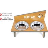 RealWood Suya Dayanıklı Ahşap Çelik Kaseli Özel Isim Baskılı Kedi-Köpek Mama ve Su Kabı Stantı 700 Ml. - Krem - Beyaz
