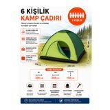 Realx 6 Kişilik Kamp Çadırı Kolay Kurulum Kaliteli Çadır 220X250X150 CM