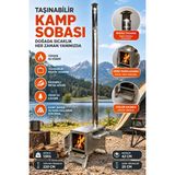 Realx Portatif Kuzineli Odun Kamp , Piknik , Outdoor Sobası Galvanizli ve Taşıma Çantalı 42X25X220 cm