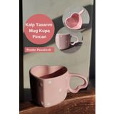 REAY HOME El Yapımı Seramik Pembe Puantiyeli Kalp Tasarım Mug Kupa Fincan Mug Fincan Kupa Kahve Kupası