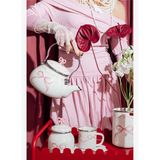 Rebel Bow Kurdele Desenli Emaye Vintage Kettle - 2 Litre, Ocağa Koyulabilir, Emaye Su Isıtıcı