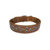 Rebel Dog Premium Hakiki Deri Nazar Boncuklu El Yapımı Köpek Tasması 66cm//4cm (53cm-62cm Delik Mesafesı)