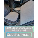 Rebols Kilim Dokuma Terletmez %100 Pamuk Oto Koltuk Minder Seti 2'li - Krem
